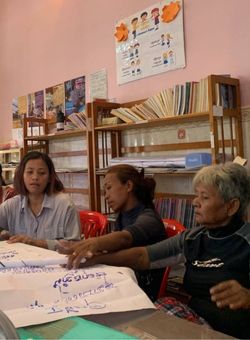 Un groupe de femmes travaillent sur la notion de plan d'affaire